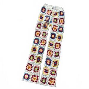 Granny Square High Waist Crochet Pants Size Small By Wo Wo Cotton Blend